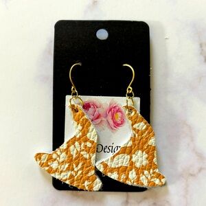 Leather orange floral witch hat earrings
